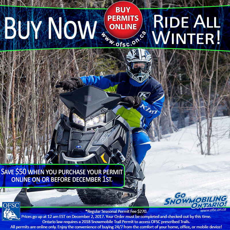 Buy your permit now graphic with snowmobile